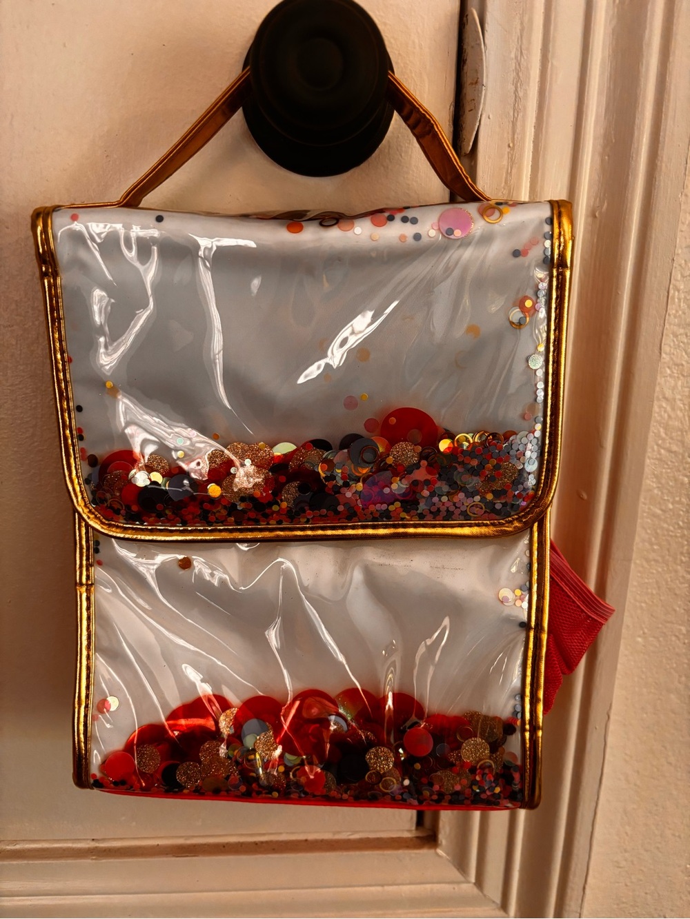 Clear PVC Sequin Shake lunch Bag with Gold Trim